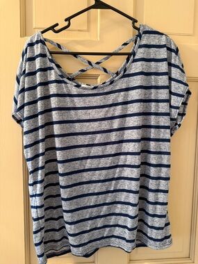 Forever 21 Navy and Heather Gray Striped Tee with Crisscross Back
